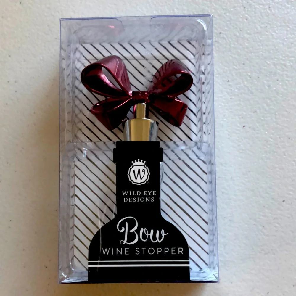 Wild Eye Designs dark red shiny bow wine oil stopper